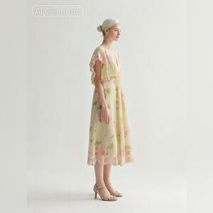J.B.S vintage 90s soft girl romantic Cottagecore floral chiffon midi dress